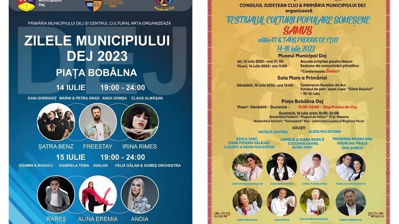 Zilele Municipiului Dej, Festivalul Culturii Populare Someșene ”SAMVS”  și Târgul Produs de Cluj  (14-16 Iulie 2023)